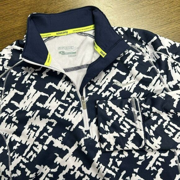 Medium‎ Saucony Omni Sportop long Sleeve Blue White Mitt-Cuffs QuarterZip - Picture 1 of 10
